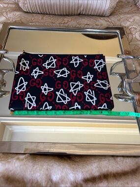 Gucci Black Red & White Star GG Zip Pouch